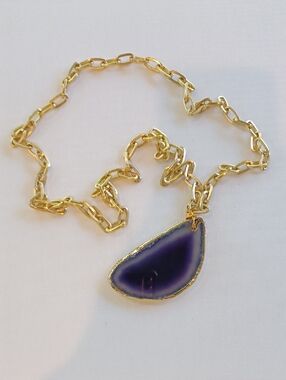 Gold Plated Chain Necklace with Purple Agate Pendant